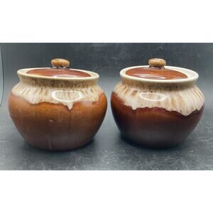 Rubel Brown Drip Glazed Ceramic Vintage Individual Bean Pots (2) 919 - USA Made